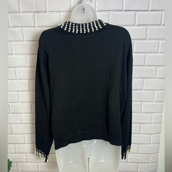 ADRIANNA PAPELL Black Pearl-Embellished Women's Top/size M - Picture 10 of 11